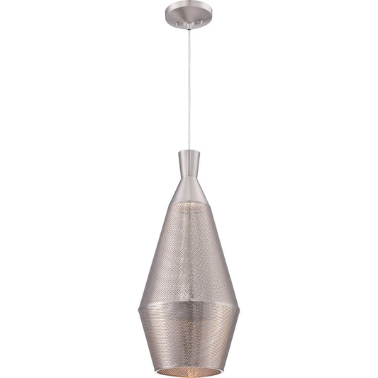 Nuvo Lighting Marx 11in 1-Light Pendant | Transitional Satin Steel and Perforated Metal | Kitchen Island & Dining Room | 11 x 11 x 24.62 in | Model 62-473