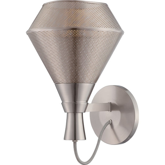 Nuvo Jake 1-Light Wall Sconce | Transitional Satin Steel and Perforated Metal Shade | Entryway & Hallway Accent | 860 Lumens, 2700K | Model 62-475