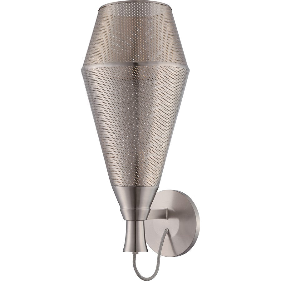 Nuvo Marx 11in 1-Light Wall Sconce | Transitional Satin Steel and Perforated Metal | Hallway & Bathroom Accent | 11 x 12.5 x 25.25 in | Model 62-476