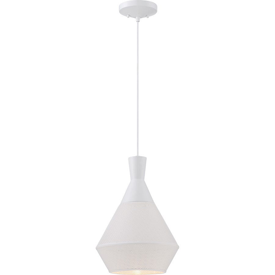 Nuvo Lighting Jake 1-Light Pendant | Transitional Glacier White Perforated Metal Shade | Kitchen Island & Dining Room | 11 x 15.38 in, 860 | Model 62-481