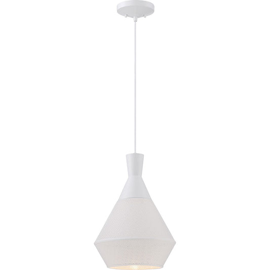 Nuvo Lighting Jake 1-Light Pendant | Transitional Glacier White Perforated Metal Shade | Kitchen Island & Dining Room | 11 x 15.38 in, 860 | Model 62-481