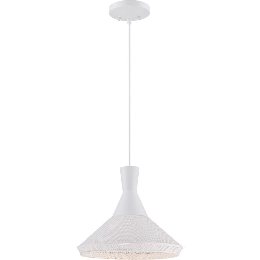 Nuvo Luger 13in 1-Light Pendant | Transitional Glacier White Perforated Metal | Kitchen Island & Dining Room | 13.25 x 13.25 x 11.12 in | Model 62-482