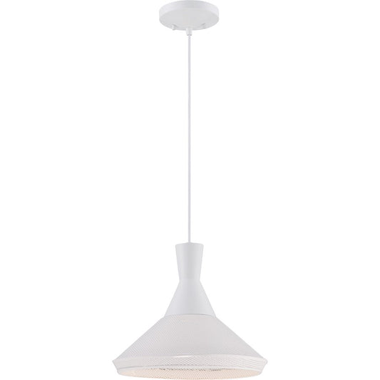 Nuvo Luger 13in 1-Light Pendant | Transitional Glacier White Perforated Metal | Kitchen Island & Dining Room | 13.25 x 13.25 x 11.12 in | Model 62-482