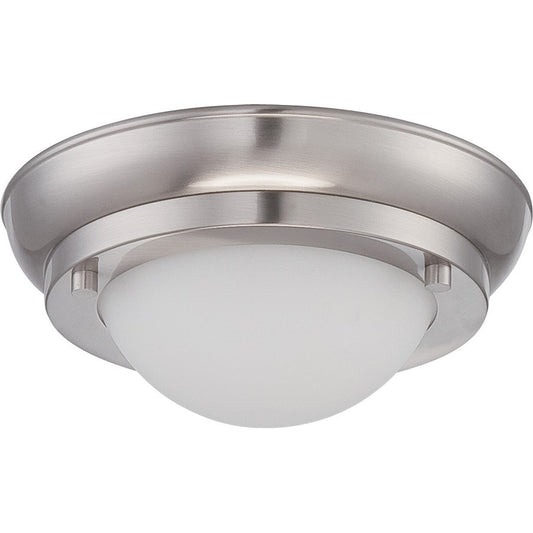 Nuvo Poke 6.5in 1-Light LED Flush Mount | Transitional Brushed Nickel and Satin White Glass | Hallway & Bathroom | 6.5 x 6.5 x 2.75 in | Model 62-511