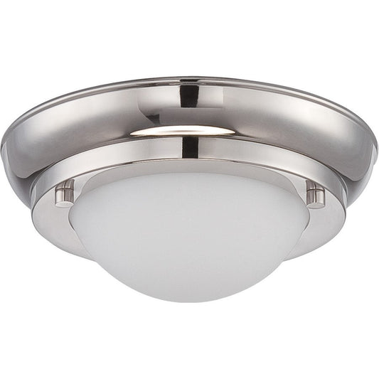 Nuvo Poke 6.5in 1-Light LED Flush Mount | Transitional Polished Nickel and Satin White Glass | Hallway & Bathroom Ceiling Light | 6.5 x 6.5 | Model 62-513