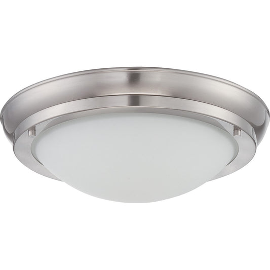 Nuvo Poke 9.62in 1-Light LED Flush Mount | Transitional Brushed Nickel and Satin White Glass | Bedroom & Hallway | 9.62 x 3.62 in | Model 62-514