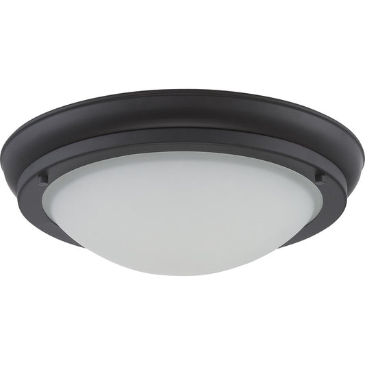 Nuvo Poke 9.62in 1-Light LED Flush Mount | Transitional Aged Bronze and Satin White Glass | Bedroom & Hallway | 9.62 x 3.62 in | Model 62-515
