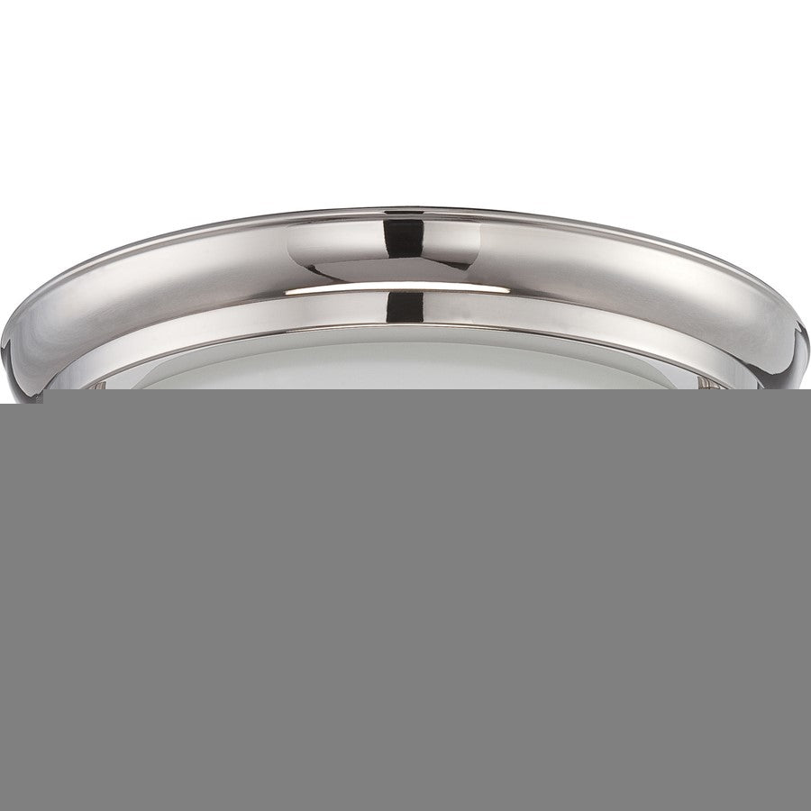Nuvo Poke 9.62in 1-Light Flush Mount | Transitional Polished Nickel and Satin White Glass | Bathroom & Hallway Ceiling Light | 1150 Lumens | Model 62-516