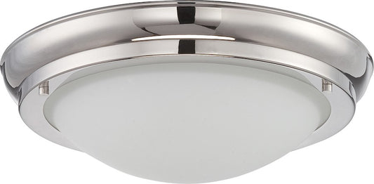 Nuvo Poke 12in 1-Light LED Flush Mount | Transitional Polished Nickel and Satin White Glass | Bedroom & Hallway | 12 x 12 x 3.75 in | Model 62-519