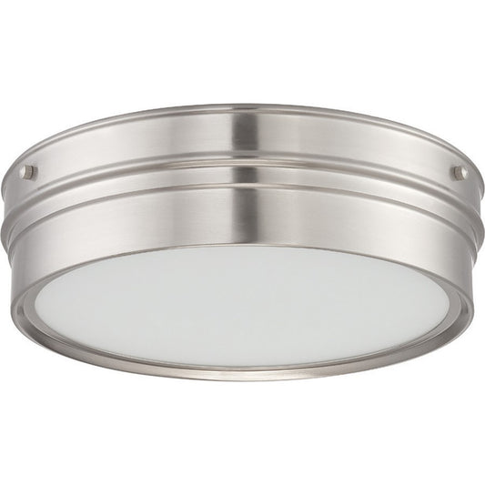 Nuvo Ben 12.75in 1-Light LED Flush Mount | Transitional Brushed Nickel and Satin White Glass | Bedroom & Hallway | 12.75 x 3.5 in | Model 62-521