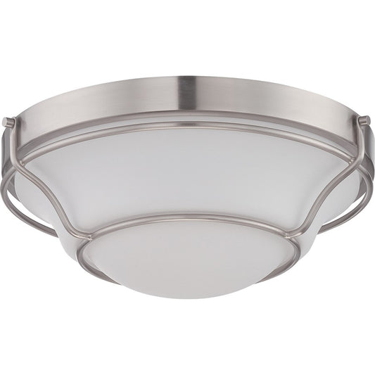 Nuvo Baker 13in 1-Light LED Flush Mount | Transitional Brushed Nickel and Satin White Glass | Bedroom & Hallway | 13 x 5 in | Model 62-527