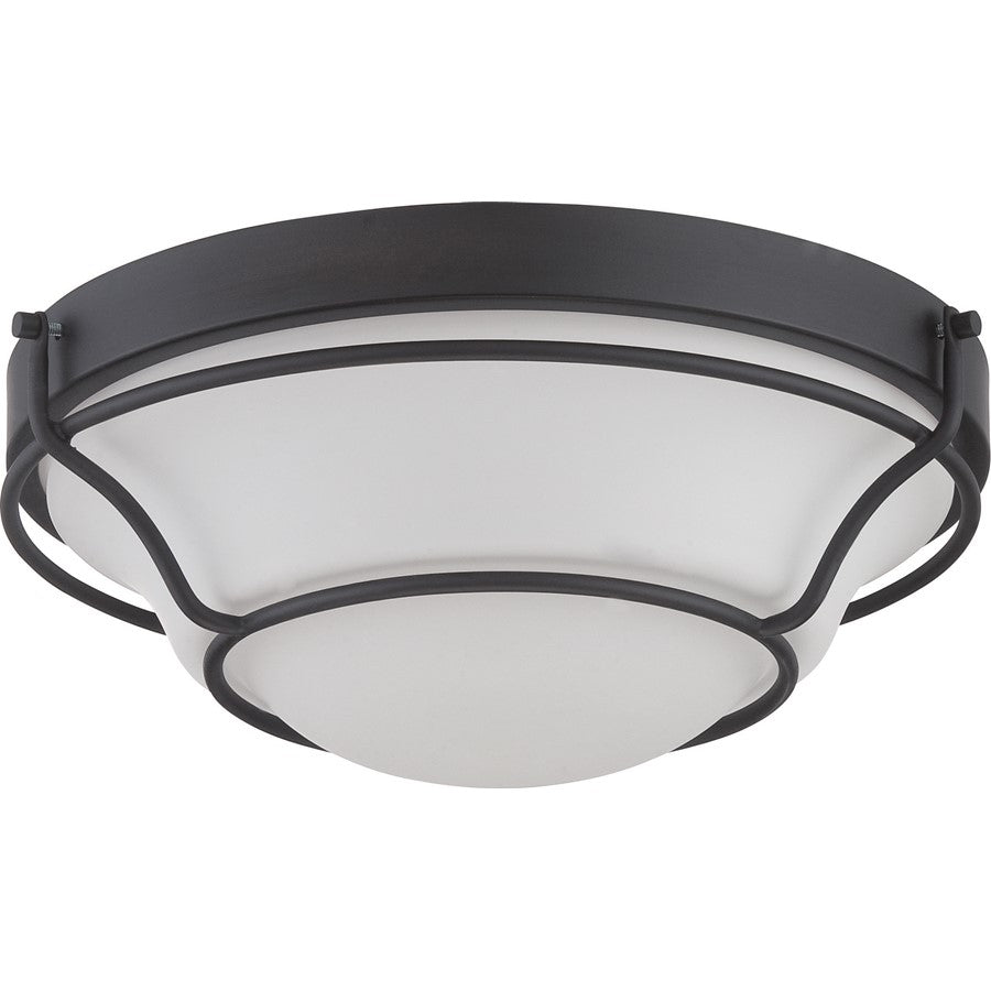 Nuvo Lighting Baker 13in 1-Light Flush Mount | Transitional Aged Bronze and Satin White Glass | Bedroom & Hallway | 13 x 13 x 5 in | Model 62-528