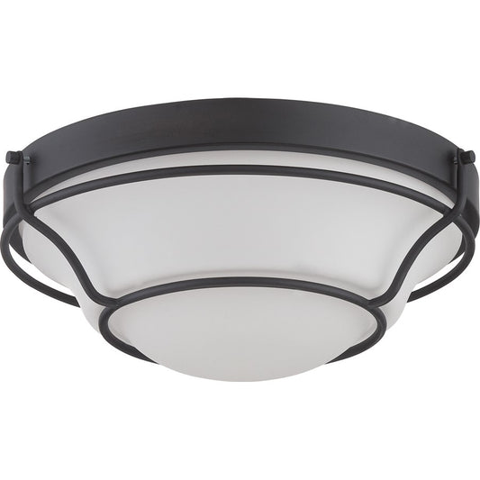Nuvo Lighting Baker 13in 1-Light Flush Mount | Transitional Aged Bronze and Satin White Glass | Bedroom & Hallway | 13 x 13 x 5 in | Model 62-528