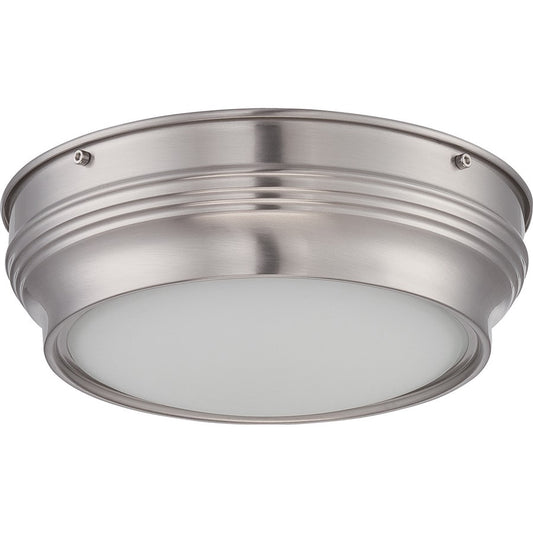 Nuvo Lark 9.75in 1-Light LED Flush Mount | Transitional Brushed Nickel and Satin White Glass | Bedroom & Hallway | 1150 Lumens, 2700-2200K | Model 62-531