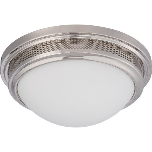 Nuvo Lighting Corry 13.25in 1-Light LED Flush Mount | Transitional Polished Nickel and Frosted Glass | Bedroom & Hallway | 13.25 x 5.25 in | Model 62-536