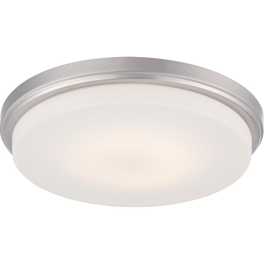 Nuvo Dale 13in 1-Light Flush Mount | Transitional Brushed Nickel and Opal Frosted Glass | Hallway & Bathroom | 13 x 13 x 2 in | Model 62-609