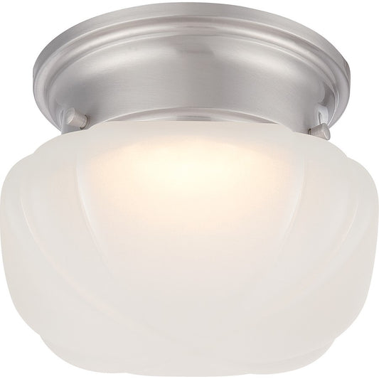 Nuvo Lighting Bogie 6.25in 1-Light Flush Mount | Transitional Brushed Nickel and Frosted Glass | Hallway & Bathroom | 6.25 x 6.25 x 4.62 in | Model 62-613