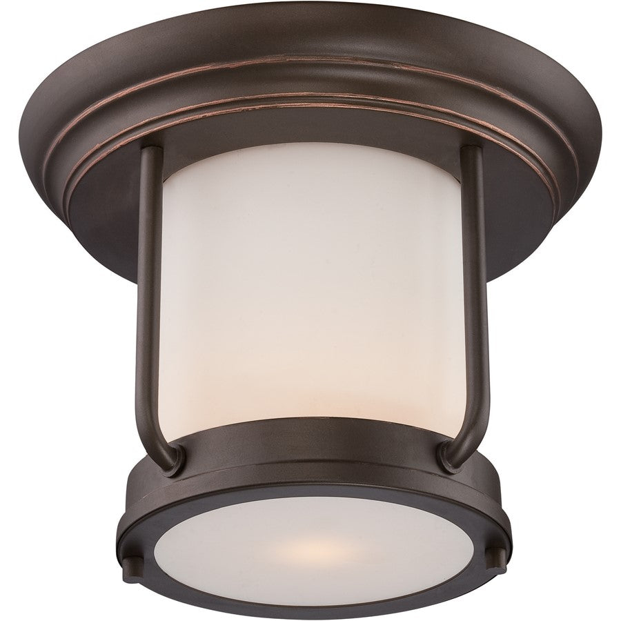 Nuvo Bethany 10in 1-Light Outdoor Flush Mount | Transitional Mahogany Bronze and Satin White Glass | Covered Patio & Entryway | 10 x 10 x 8 | Model 62-633