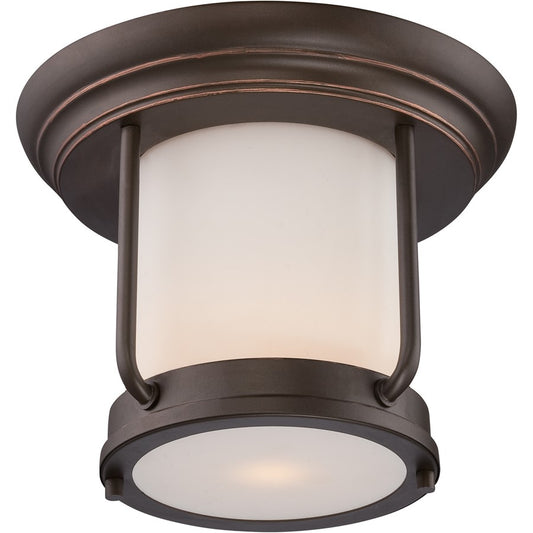 Nuvo Bethany 10in 1-Light Outdoor Flush Mount | Transitional Mahogany Bronze and Satin White Glass | Covered Patio & Entryway | 10 x 10 x 8 | Model 62-633