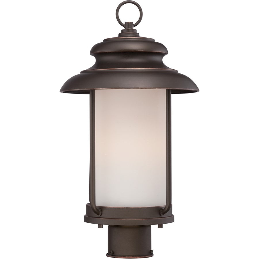 Nuvo Bethany 18in 1-Light LED Outdoor Post Light | Transitional Mahogany Bronze and Satin White Glass | Entryway & Garden Path | 10 x 18.38 | Model 62-634