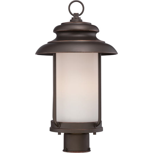 Nuvo Bethany 18in 1-Light LED Outdoor Post Light | Transitional Mahogany Bronze and Satin White Glass | Entryway & Garden Path | 10 x 18.38 | Model 62-634