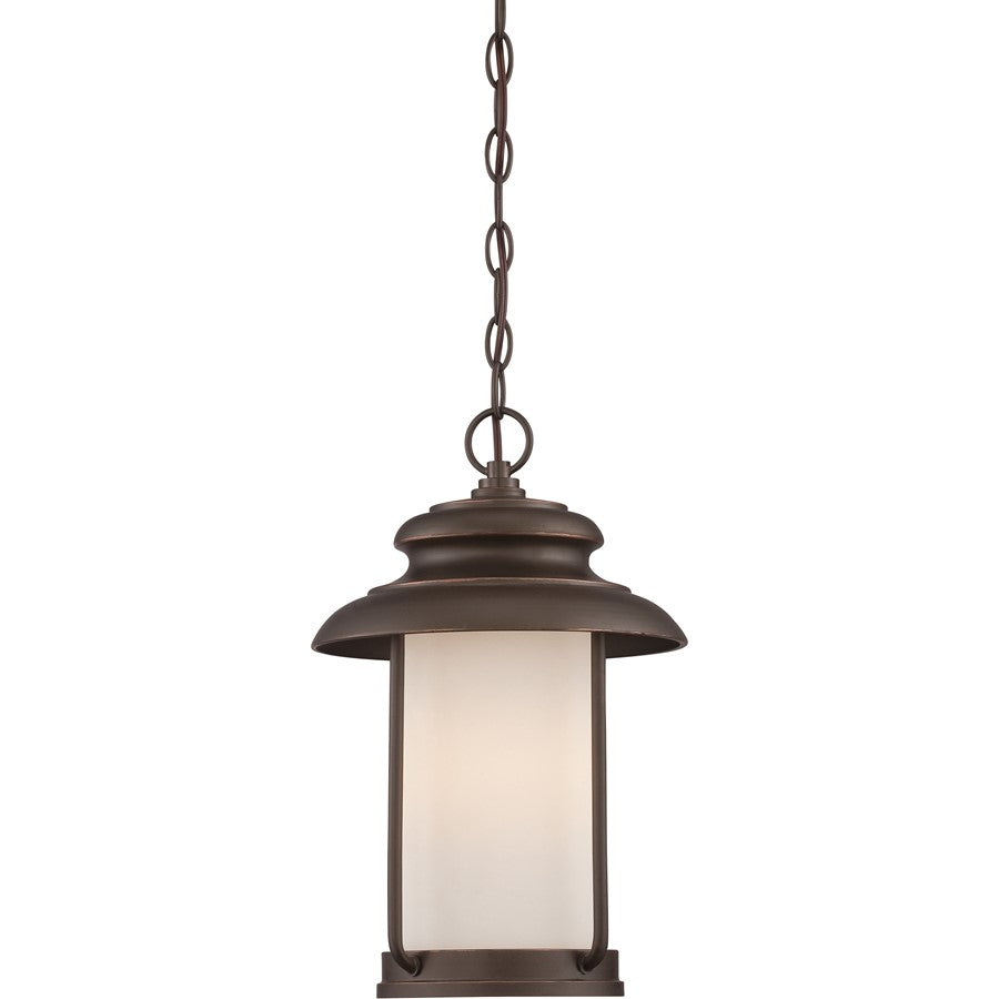Nuvo Bethany 10in 1-Light Outdoor Hanging Lantern | Transitional Mahogany Bronze and Satin White Glass | Covered Patios & Entryways | 10 x | Model 62-635