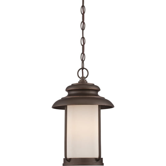 Nuvo Bethany 10in 1-Light Outdoor Hanging Lantern | Transitional Mahogany Bronze and Satin White Glass | Covered Patios & Entryways | 10 x | Model 62-635