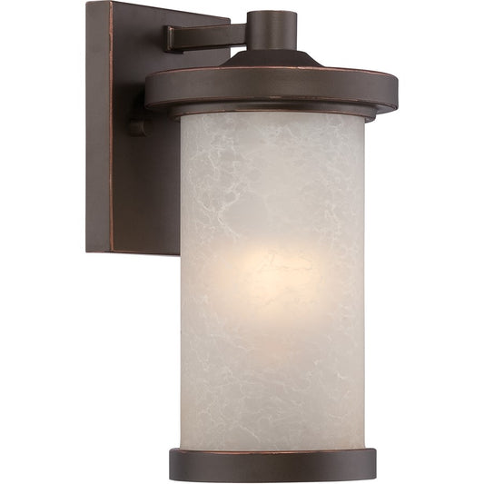 Nuvo Diego 10in 1-Light Outdoor Wall Sconce | Transitional Mahogany Bronze and Satin Amber Glass | Covered Patio & Entryway | 5.5 x 10.38 in | Model 62-641