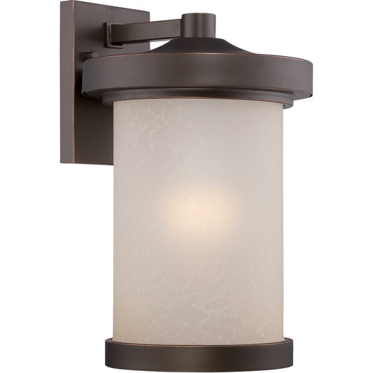 Nuvo Diego 9in 1-Light Outdoor Wall Sconce | Transitional Mahogany Bronze and Satin Amber Glass | Covered Patio & Entryway | 9 x 9.75 x 14 | Model 62-642
