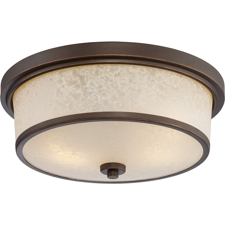 Nuvo Diego 13in 2-Light Outdoor Flush Mount | Transitional Mahogany Bronze and Satin Amber Glass | Covered Patios & Entryways | 13 x 5.25 in | Model 62-643