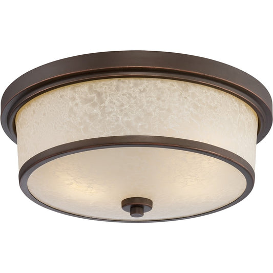 Nuvo Diego 13in 2-Light Outdoor Flush Mount | Transitional Mahogany Bronze and Satin Amber Glass | Covered Patios & Entryways | 13 x 5.25 in | Model 62-643