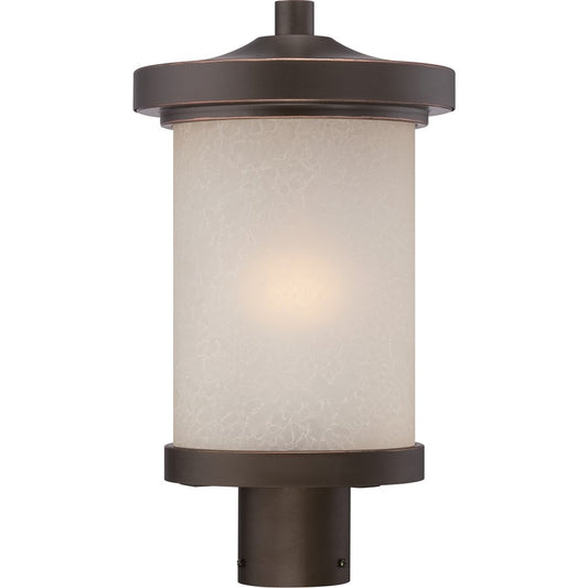 Nuvo Diego 9in 1-Light Outdoor Post Light | Transitional Mahogany Bronze and Satin Amber Glass | Entryway & Patio | 9 x 9 x 16.12 in | Model 62-644