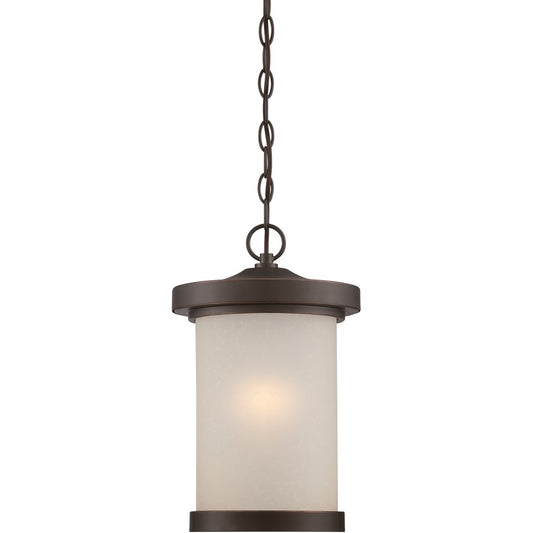 Nuvo Diego 9in 1-Light Outdoor Hanging Lantern | Transitional Mahogany Bronze and Satin Amber Glass | Covered Patios & Entryways | 9 x | Model 62-645