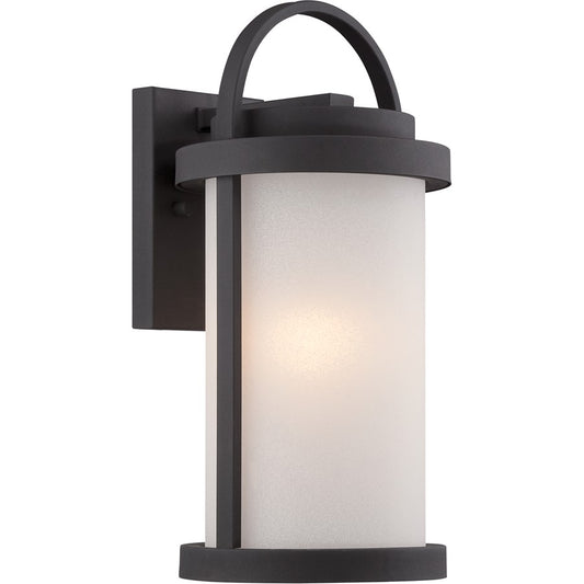 Nuvo Willis 15in 1-Light Outdoor Wall Sconce | Transitional Textured Black and Antique White Glass | Covered Patios & Entryways | 7.25 x | Model 62-651