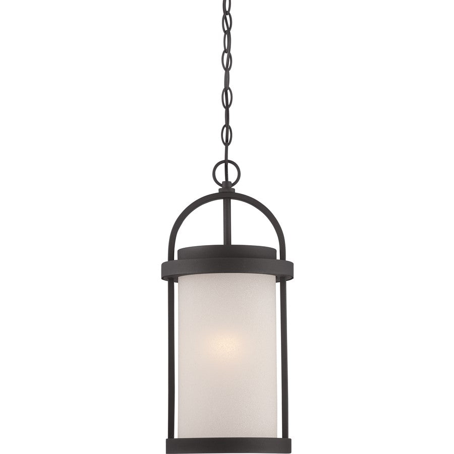 Nuvo Willis 9in 1-Light Outdoor Hanging Lantern | Transitional Textured Black and Antique White Glass | Covered Patios & Entryways | 9 x 9 | Model 62-655