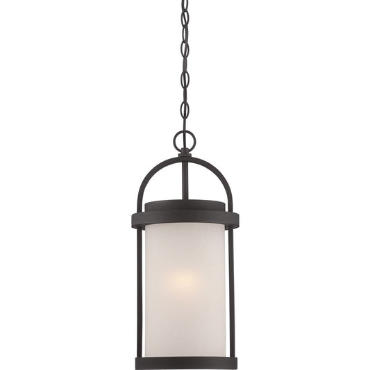 Nuvo Willis 9in 1-Light Outdoor Hanging Lantern | Transitional Textured Black and Antique White Glass | Covered Patios & Entryways | 9 x 9 | Model 62-655