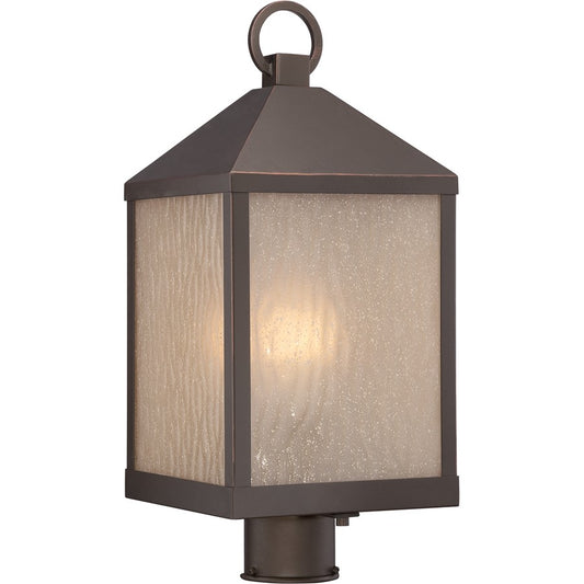 Nuvo Haven 8.5in 1-Light Outdoor Post Light | Transitional Mahogany Bronze and Sanded Tea Stain Glass | Entryway & Patio | 8.5 x 8.5 x | Model 62-664
