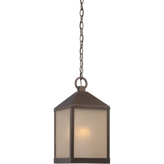 Nuvo Haven 8.5in 1-Light Outdoor Hanging Lantern | Transitional Mahogany Bronze and Sanded Tea Stain Glass | Covered Patios & Entryways | Model 62-665