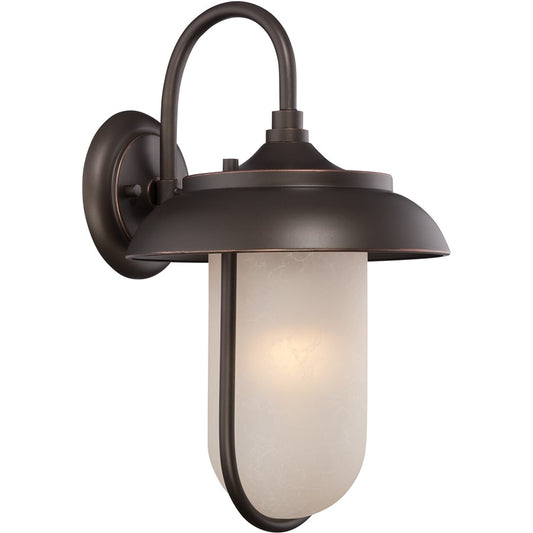 Nuvo Tulsa 10in 1-Light Outdoor Wall Sconce | Transitional Mahogany Bronze and Satin Amber Glass | Covered Patio & Entryway | 10 x 11.25 x | Model 62-672
