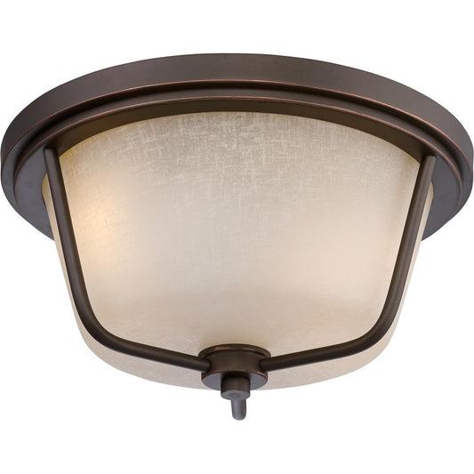 Nuvo Tolland 13in 2-Light Outdoor Flush Mount | Transitional Mahogany Bronze and Champagne Glass | Covered Patio & Entryway | 13 x 13 x 6.5 | Model 62-683