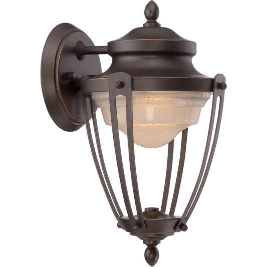 Nuvo Lighting Cole 8.5in 1-Light LED Outdoor Wall Sconce | Transitional Mahogany Bronze and Frosted Glass | Covered Patios & Entryways | Model 62-691