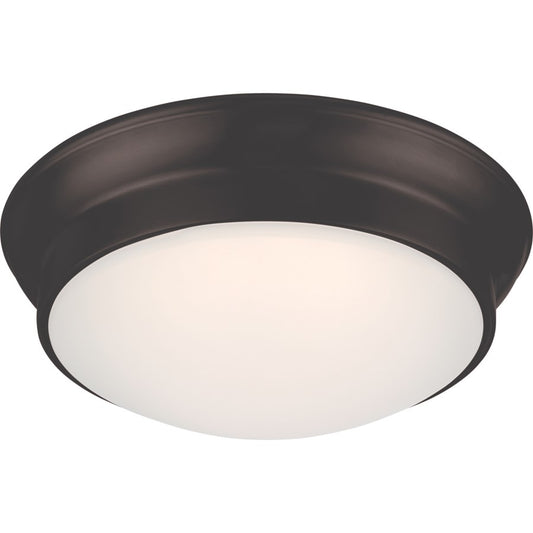 Nuvo Lighting Conrad 12in 1-Light LED Flush Mount | Transitional Aged Bronze and Frosted Glass | Bedroom & Hallway | 12 x 4.12 in | Model 62-705