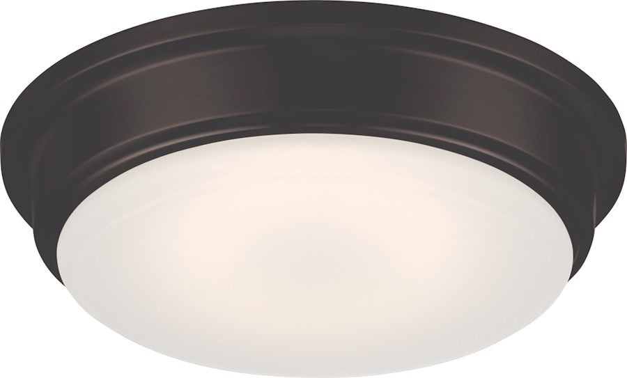 Nuvo Lighting Haley 13in 1-Light LED Flush Mount | Transitional Aged Bronze and Frosted Glass | Bedroom & Hallway | 13 x 13 x 3.5 in | Model 62-711