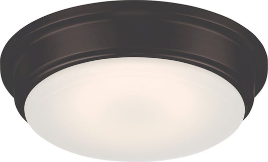 Nuvo Lighting Haley 13in 1-Light LED Flush Mount | Transitional Aged Bronze and Frosted Glass | Bedroom & Hallway | 13 x 13 x 3.5 in | Model 62-711