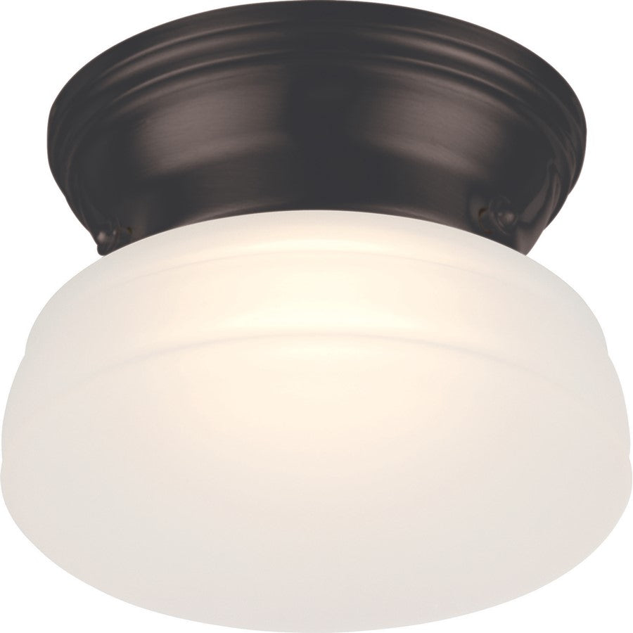 Nuvo Lighting Bogie 6in 1-Light Flush Mount | Transitional Aged Bronze and Frosted Glass | Hallway & Bathroom Ceiling Light | 6 x 6 x 4.25 | Model 62-712