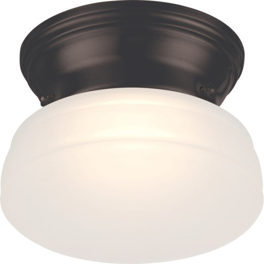 Nuvo Lighting Bogie 6in 1-Light Flush Mount | Transitional Aged Bronze and Frosted Glass | Hallway & Bathroom Ceiling Light | 6 x 6 x 4.25 | Model 62-712