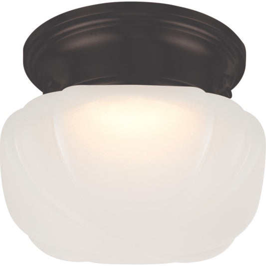 Nuvo Lighting Bogie 6.25in 1-Light LED Flush Mount | Transitional Aged Bronze and Frosted Glass | Hallway & Bathroom | 6.25 x 6.25 x 4.62 in | Model 62-713