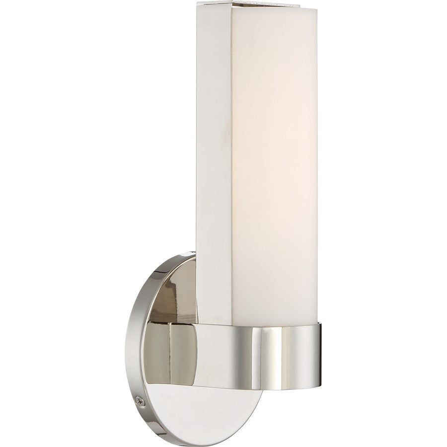 Nuvo Bond 9.5in 1-Light LED Vanity | Transitional Polished Nickel and White Acrylic Glass | Bathroom Vanity Light | 2.67 x 9.5 x 4 in | Model 62-721