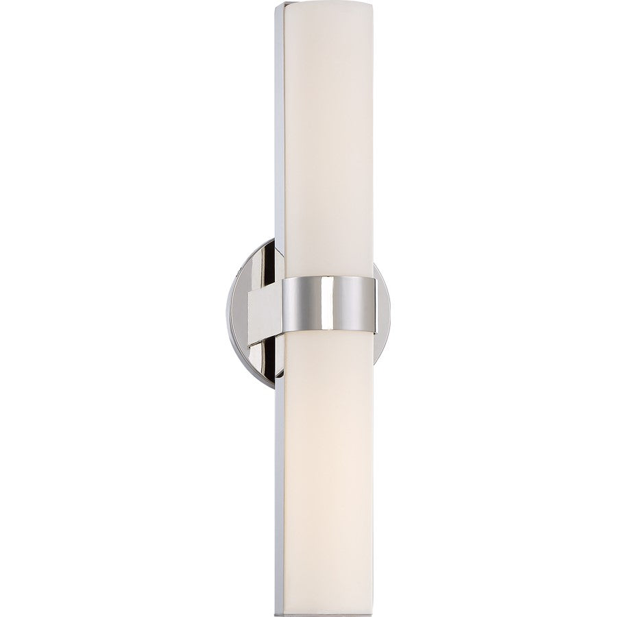 Nuvo Bond 17.5in 2-Light LED Vanity | Transitional Polished Nickel and White Acrylic | Bathroom Vanity Light | 17.5 x 2.67 x 4 in, Damp | Model 62-722