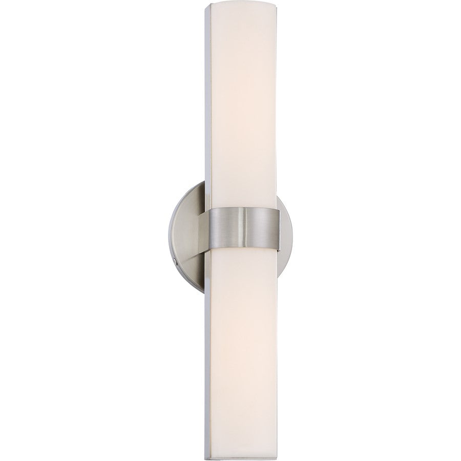 Nuvo Bond 17.5in 2-Light LED Vanity | Transitional Brushed Nickel and White Acrylic | Bathroom Vanity Light | 2.67 x 17.5 x 4 in | Model 62-732
